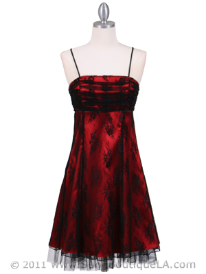 8509 Black Red Laced Cocktail Dress, Black Red