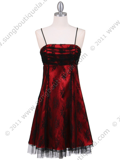 8509 Black Red Laced Cocktail Dress - Black Red, Front View Medium