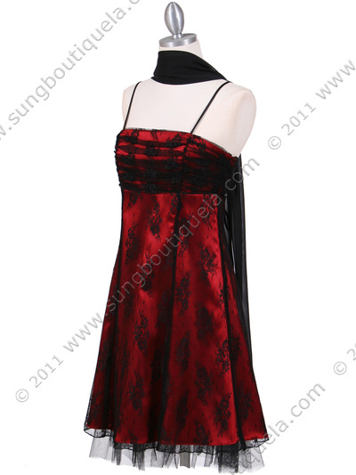 8509 Black Red Laced Cocktail Dress - Black Red, Alt View Medium