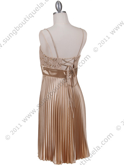 8515 Gold Pleated Cocktail Dress - Gold, Back View Medium