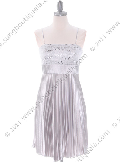 8515 Silver Cocktail Dress - Silver, Front View Medium