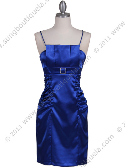 8531 Royal Blue Strapless Satin Cocktail Dress - Royal Blue, Front View Medium