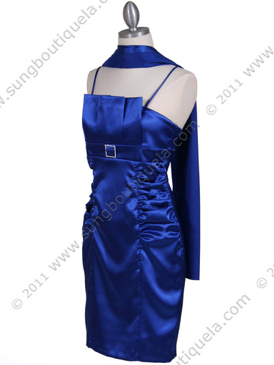 8531 Royal Blue Strapless Satin Cocktail Dress - Royal Blue, Alt View Medium