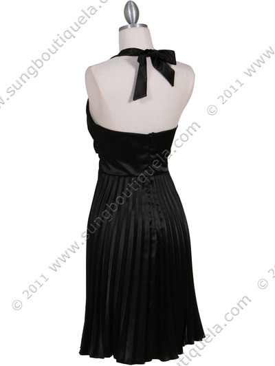 8543 Black Halter Pleated Cocktail Dress - Black, Back View Medium