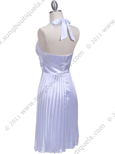 8543 White Halter Pleated Cocktail Dress - White, Back View Medium
