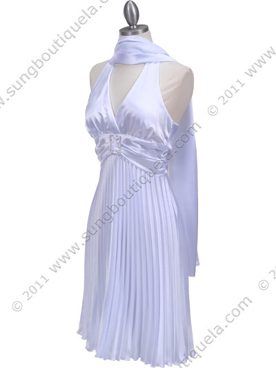 8543 White Halter Pleated Cocktail Dress - White, Alt View Medium