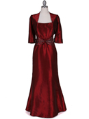 8551 Wine Taffeta Evening Dress with Bolero Jacket, Wine
