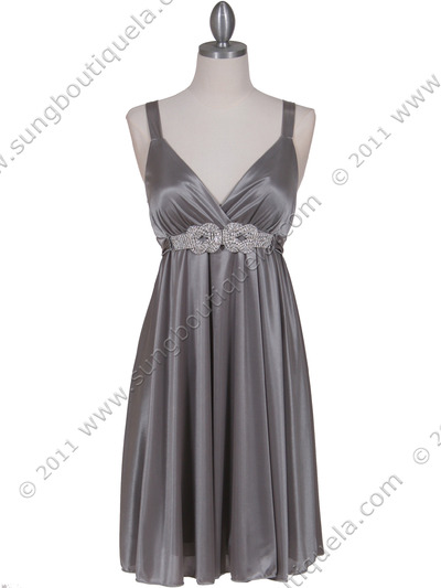 8563 Silver Cocktail Dress - Silver, Front View Medium