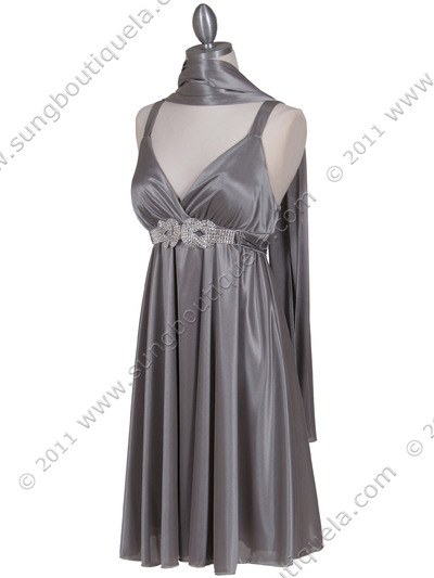 8563 Silver Cocktail Dress - Silver, Alt View Medium