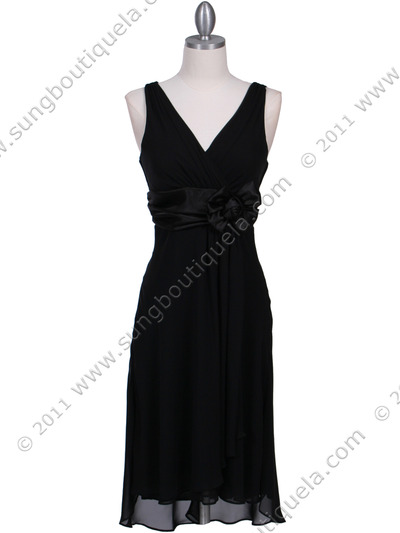 8632 Black Chiffon Cocktail Dress - Black, Front View Medium