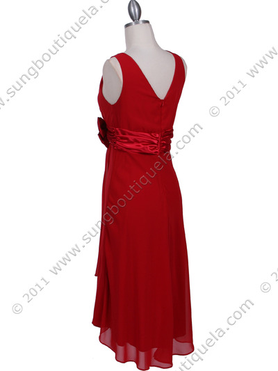 8632 Red Chiffon Cocktail Dress - Red, Back View Medium