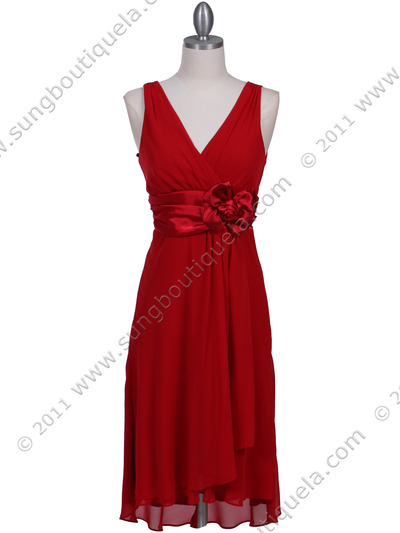 8632 Red Chiffon Cocktail Dress - Red, Front View Medium