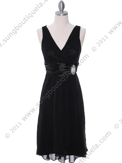 8641 Black Chiffon Cocktail Dress - Black, Front View Medium