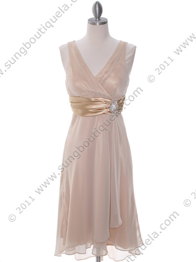 8641 Gold Chiffon Bridesmaid Dress - Gold, Front View Medium