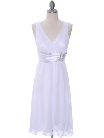 8641 White Chiffon Graduation Dress - White, Front View Medium
