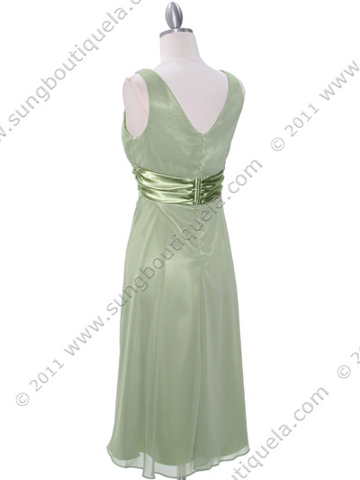 8641 Sage Chiffon Cocktail Dress - Sage, Back View Medium