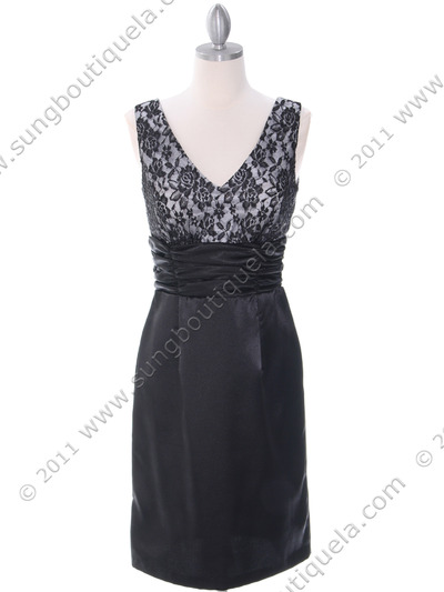 8653 Black and Silver Cocktail Dress - Black Silver, Front View Medium