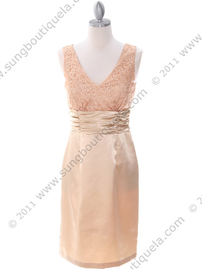 8653 Gold Cocktail Dress - Gold, Front View Medium