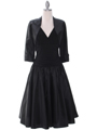 8658 Black Tea Length Dress with Bolero - Black, Front View Thumbnail
