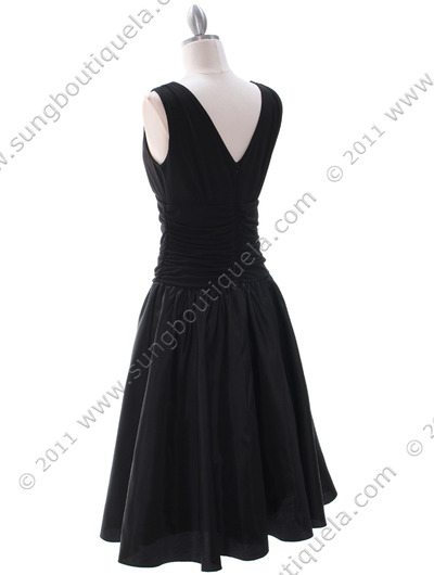 8658 Black Tea Length Dress with Bolero - Black, Back View Medium