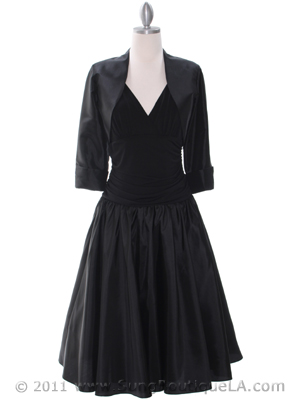 8658 Black Tea Length Dress with Bolero, Black