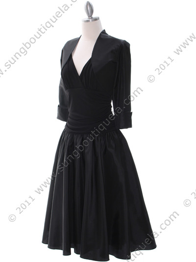 8658 Black Tea Length Dress with Bolero - Black, Alt View Medium