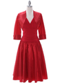 8658 Red Tea Length Dress with Bolero - Red, Front View Thumbnail