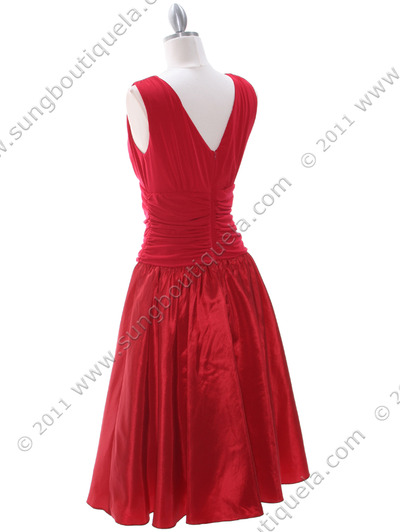 8658 Red Tea Length Dress with Bolero - Red, Back View Medium