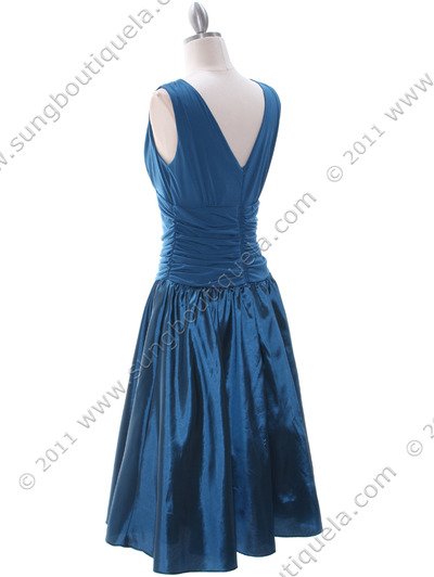 8658 Teal Tea Length Dress with Bolero - Teal, Back View Medium