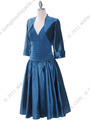 8658 Teal Tea Length Dress with Bolero - Teal, Alt View Thumbnail