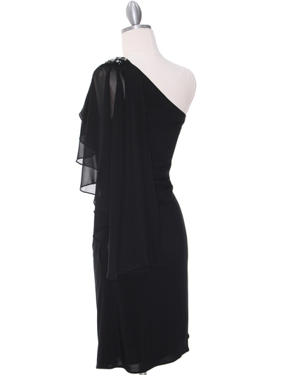 8659 Black One Shoulder Cocktail Dress - Black, Back View Medium