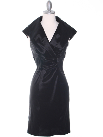 8671 Black Taffeta Cocktail Dress - Black, Front View Medium