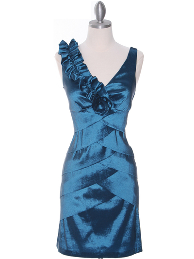 8674 Teal Taffeta Cocktail Dress - Teal, Front View Medium