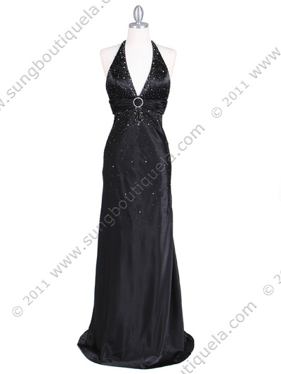 9002 Black Halter Evening Gown - Black, Front View Medium