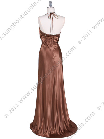 9002 Brown Halter Evening Gown - Brown, Back View Medium
