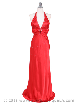 9002 Red Halter Evening Gown, Red