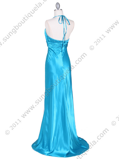 9002 Turquoise Halter Evening Gown - Turquoise, Back View Medium