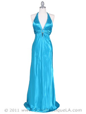 9002 Turquoise Halter Evening Gown, Turquoise