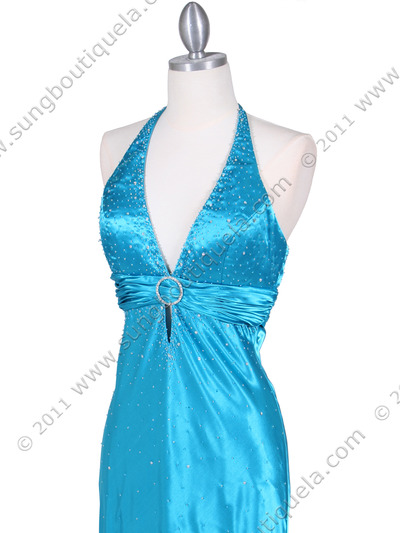 9002 Turquoise Halter Evening Gown - Turquoise, Alt View Medium