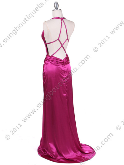 9003 Raspberry Halter Evening Gown - Raspberry, Back View Medium