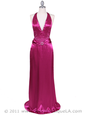 9003 Raspberry Halter Evening Gown, Raspberry