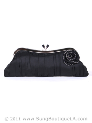 90050B Black Evening Bag with Rose, Black