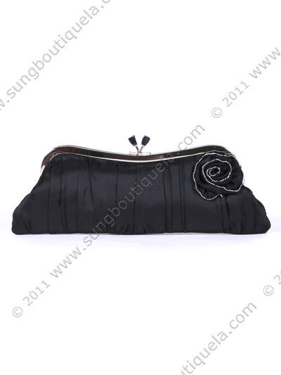 90050B Black Evening Bag with Rose - Black, Front View Medium