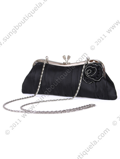 90050B Black Evening Bag with Rose - Black, Alt View Medium