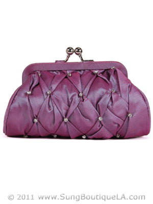 FN90051 Lilac Taffeta Pleated Rhinestone Evening Clutch, Lilac