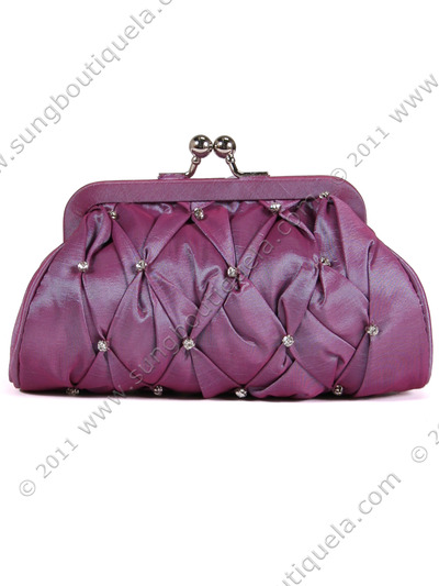FN90051 Lilac Taffeta Pleated Rhinestone Evening Clutch - Lilac, Front View Medium