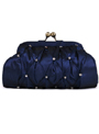 FN90051 Navy Taffeta Pleated Rhinestone Evening Clutch - Navy, Front View Thumbnail
