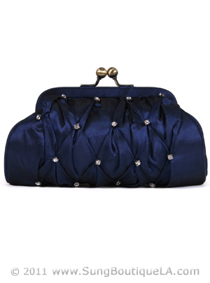 FN90051 Navy Taffeta Pleated Rhinestone Evening Clutch, Navy