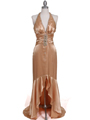 9005 Gold Halter Beaded Evening Gown - Gold, Front View Thumbnail