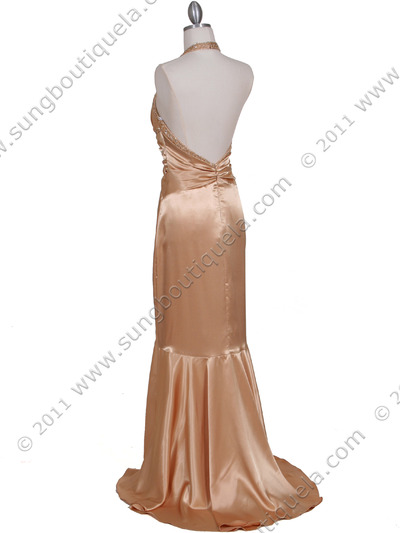 9005 Gold Halter Beaded Evening Gown - Gold, Back View Medium